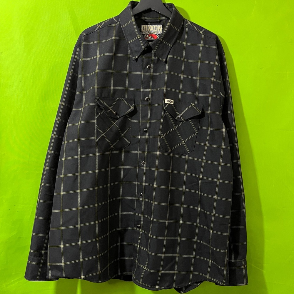 Dixxon Flannel Co Pearl Snap Black Yellow Plaid D-Tech Shirt Mens XL Long Sleeve